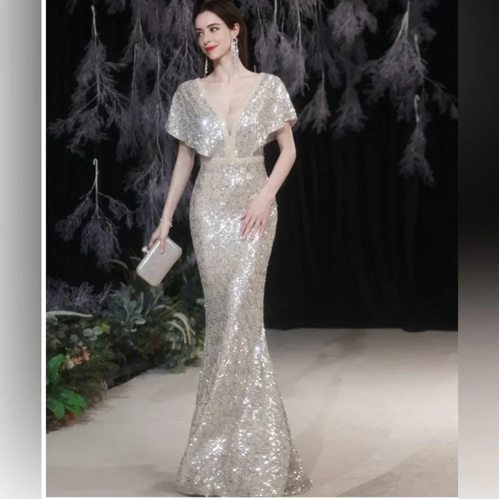 Silver Mother of the Bride Mermaid Formal Dress - Picture 5 of 6